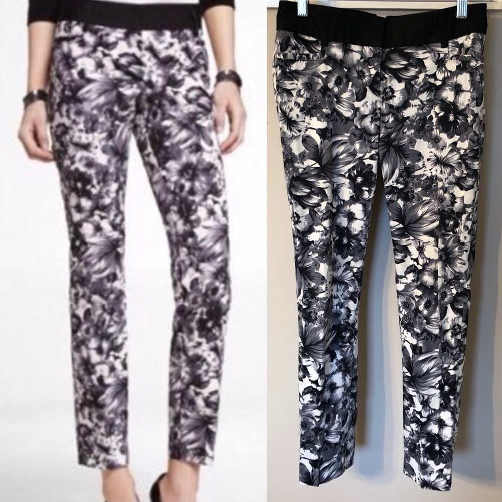 Express Columnist Mid-Rise Ankle Pant Grey White Black Floral